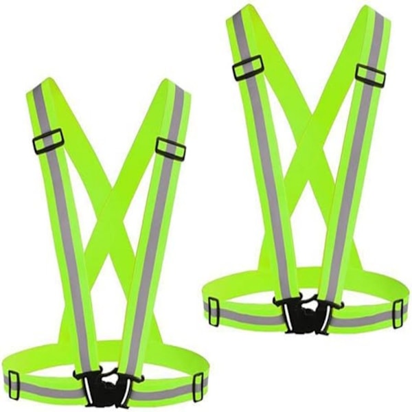 Reflexväst Löparutrustning 2-pack, Hög Synlighet Justerbara Säkerhetsvästar för Nattcykling, Vandring, Jogging, Hundpromenader