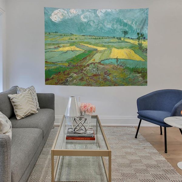 Väggbonad för sovrum, Vincent Van Gogh abstrakt landskapstapet för sovrum estetisk vardagsrumsinredning 150*130 cm field