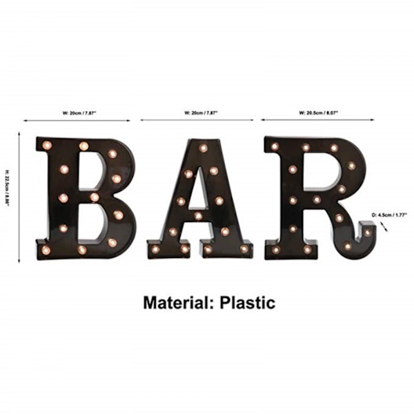 Led-bokstavslampor Ny design Lyser upp svarta bokstäver för evenemang Bröllopsfest Födelsedag Hem Bar DIY-dekoration (Bokstav N)