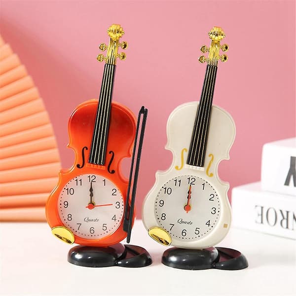 Simuleringsfiol larmklocka Musikinstrument Form Bordsklocka Vardagsrum Plastprydnader, vit