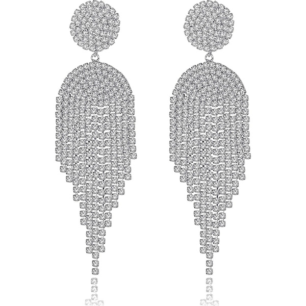 Clip-on örhängen för kvinnor eleganta kristall långa dropp Dangle glans clip-on strass örhängen