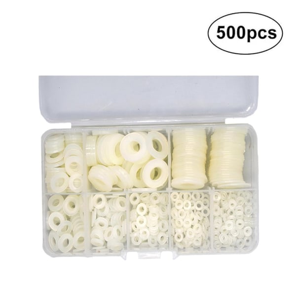 500 st Plastbrickor Nylon Plattbrickor M2/M2.5/M3/M4/M5/M6/M8/M10 Vita Tätningsbrickor för Industriella Fästelement null none