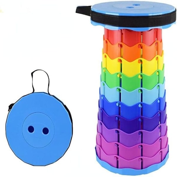 Bärbar Hopfällbar Pall, lätt Teleskopisk Pall, infällbar Hopfällbar Pall för Camping Fiske Vandring Grillning Utomhus Rainbow