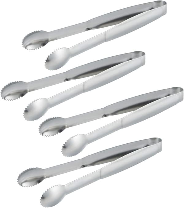 Sett med 4 mini serveringstenger i rustfritt stål, 10 cm