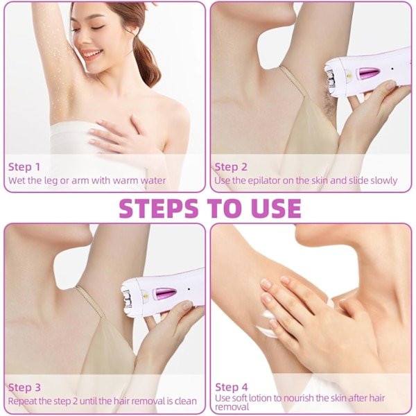 Epilator, Smooth Glide Epilator för kvinnor ansikte, Uppladdningsbar Epilator Smooth Face Trimmer Enhet med LED-ljus