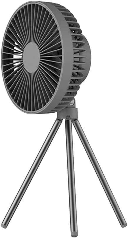 Campingventilator - Teltventilator - Bærbar Ventilator - USB Genopladelig - Med Stativ - Med Krog - 3 Hastigheder - 4000 mAh - Sort-Grå