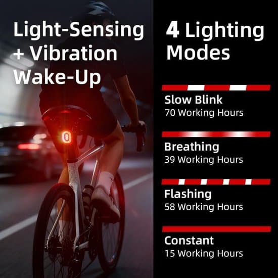 Sykkellykter - Sykkelbaklys - Oppladbart sykkellys - USB-C oppladbart LED-baklys med bremsesensor - Lyssensor - Bevegelsessensor