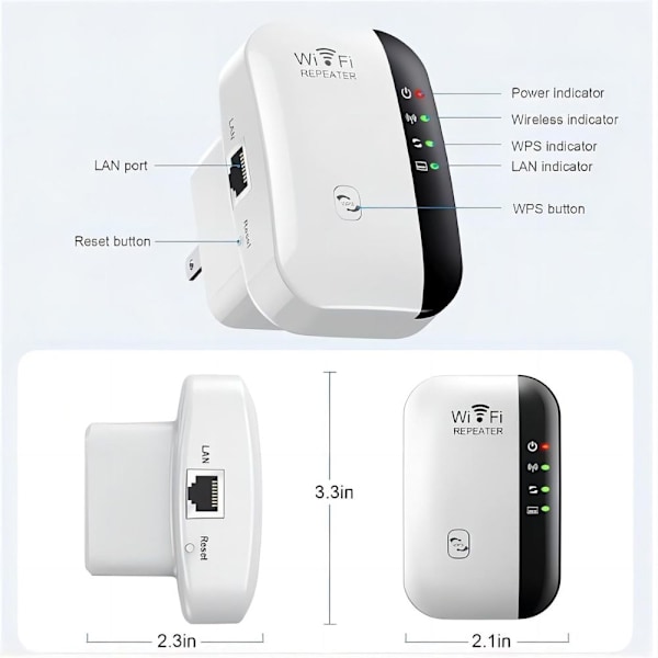 WiFi-förlängare, WiFi-förlängare Signal Booster för hemmet, WiFi Range Extender, Trådlös Repeater, Långdistansförstärkare med Ethernet-port