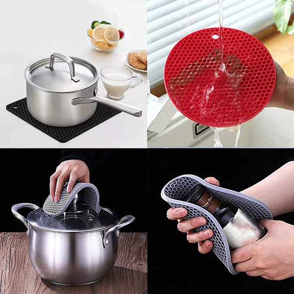 Silikon Grytlapp, Halkfri Grytunderlägg Värmebeständig Köksunderlägg, Multifunktionell Grytlapp Burköppnare Skedhållare (4-PACK)