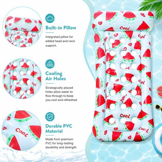 Pool Float - Oppustelig Luftmadras Pool - Vandmelon Lounger Float Med 21 Huller - PVC Vand Luftmadras Til Sommer og Ferie - 160 x 72 cm