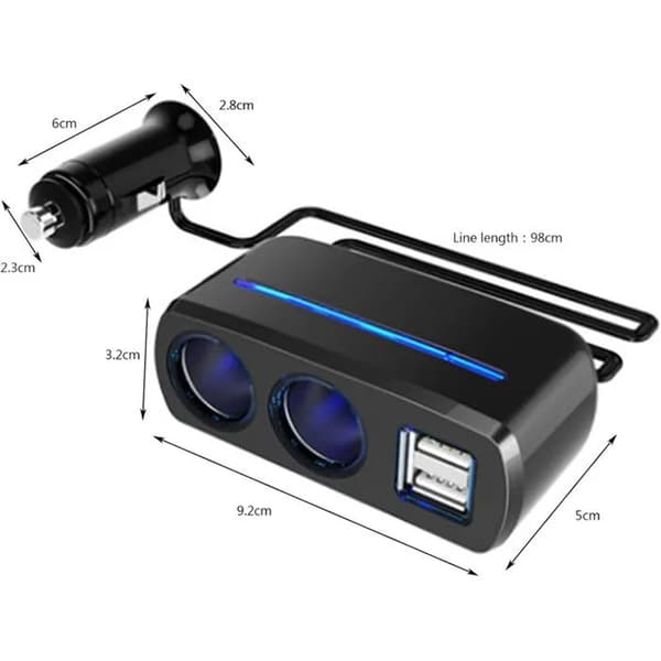 Billader - 2-i-1-adapter - 2 USB-porter - 2 sigarettenneruttak - 80W, 3.1A