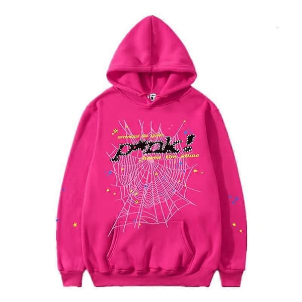 Spider Web Grafik Hoodie, Bomulds Pullover Sweatshirt til Mænd og Kvinder Pink 2XL