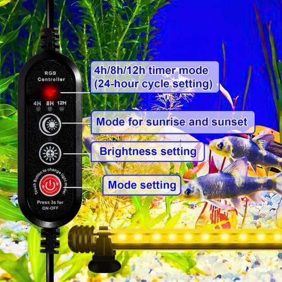 RGB akvariebelysning med controller - Længde 48,5 cm - 5,4 Watt - Akvarielampe - Akvarielys - Dæmpbar
