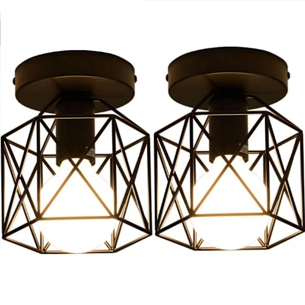 Industriella taklampor för hall, rustika svarta enkla lampor för kök trappa veranda bondgård belysning, 2-pack, E26