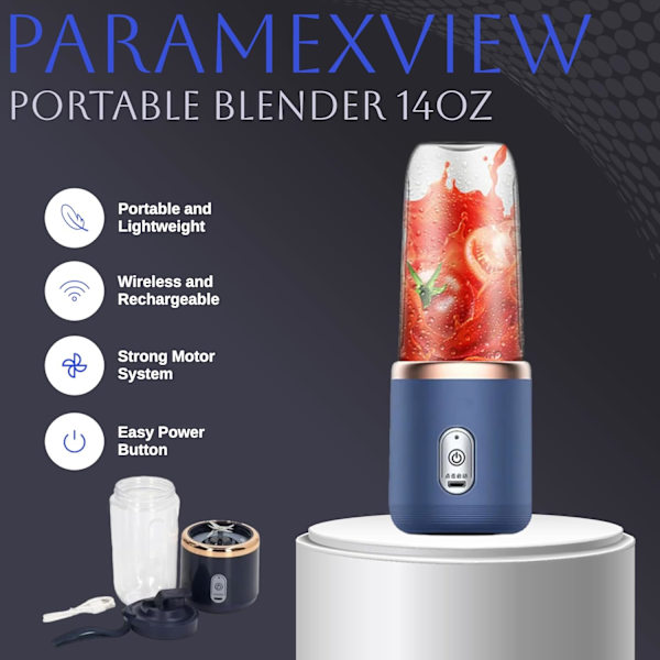 Portabel Blender 414 ml för Juice och Smoothies med 6 Blad, USB Uppladdningsbar Fusion Blender, BPA-Fri och Miljövänliga Material Blue