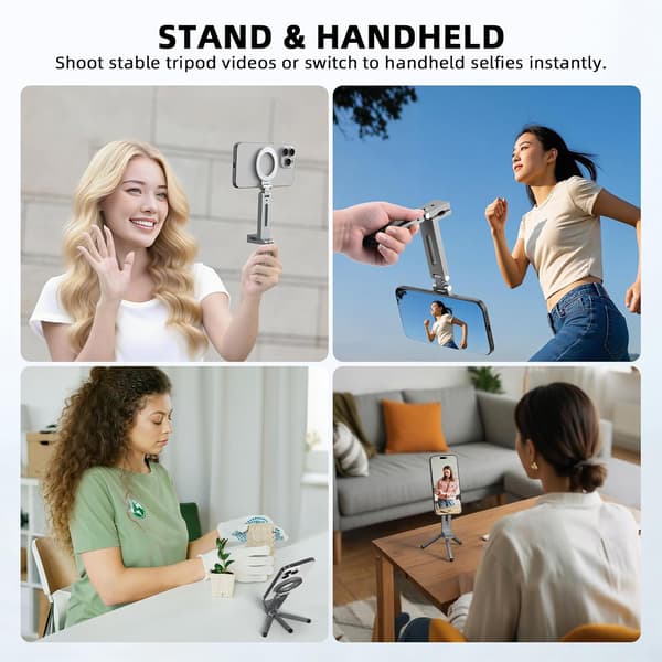 Magnetisk Tripod Selfie Stick med MagSafe-adapter - Sammenfoldelig Rejse Telefonholder til iPhone 17 16 15 14 13 12 Pro Max Mini & Android