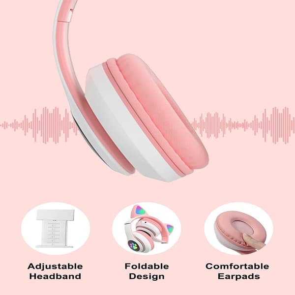 Trådlösa hörlurar med kattöron, LED-belysning, Bluetooth