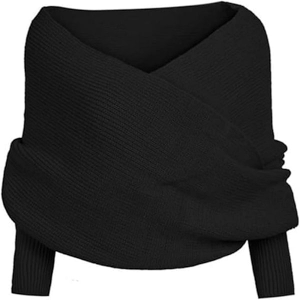 Dam Scarfs Cape Sjal Vintermode Unisex Varm Virkad Stickad Omlott Sjal Cape Med Ärmar black