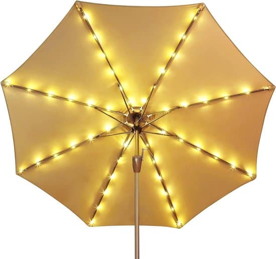 Solcellebelysning for parasoller – Trådløs klipsbelysning – Vanntett og solcelledrevet – 13 LED-er – 2,6 m lang – Egnet for parasoller