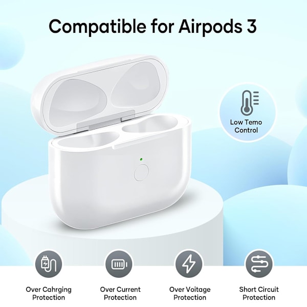Kompatibel för AirPods 3 Laddningsfodral Ersättning med Trådlös Laddning Bluetooth-parning Synkroniseringsknapp (Inga Hörlurar) (Kompatibel för AirPods 3:e generationen)