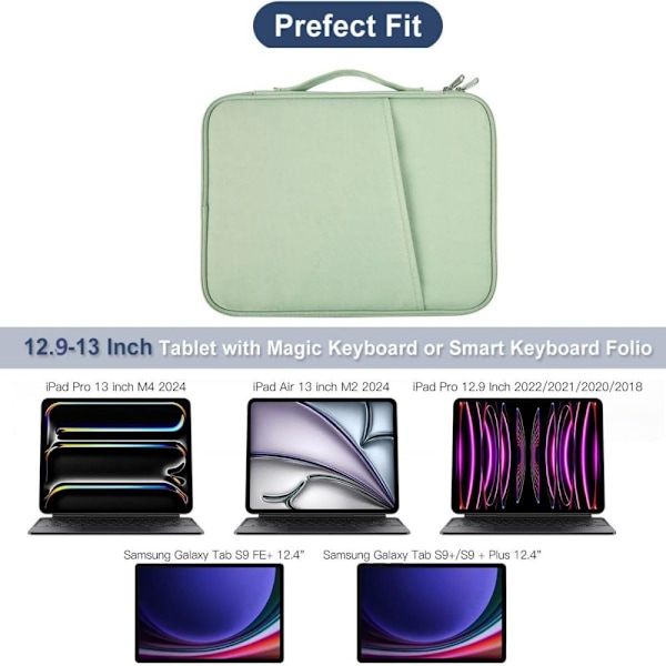 12,9 tums surfplattefodral för 2024 iPad Pro M4/iPad Air M2 13 tum/Pro 12,9 tum, Samsung Galaxy Tab S9+Plus, S8+, S7+ Plus, S7 FE 12,4 tum Bärväska green