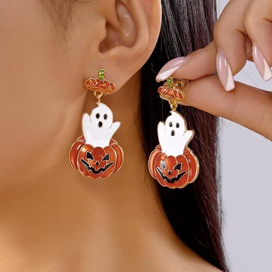 Gresskar- og spøkelsesfrynsede øredobber – Smiley-dangle-øredobber for kvinner – Festlige smykker – Gave til kvinner – Søte øredobber – Halloween-tilbehør Ghost