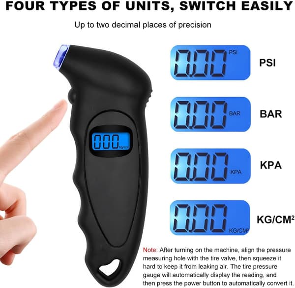 Digital däcktrycksmätare, 150PSI 4 inställningar Noggrann däckmätare med halkfritt grepp, bakgrundsbelyst LCD-däcktrycksmätare för bil