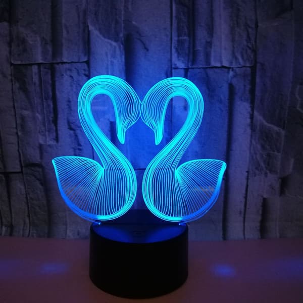 3D Illusion Lamp LED Svan Nattljus Djur Leksaker Kärlek Par