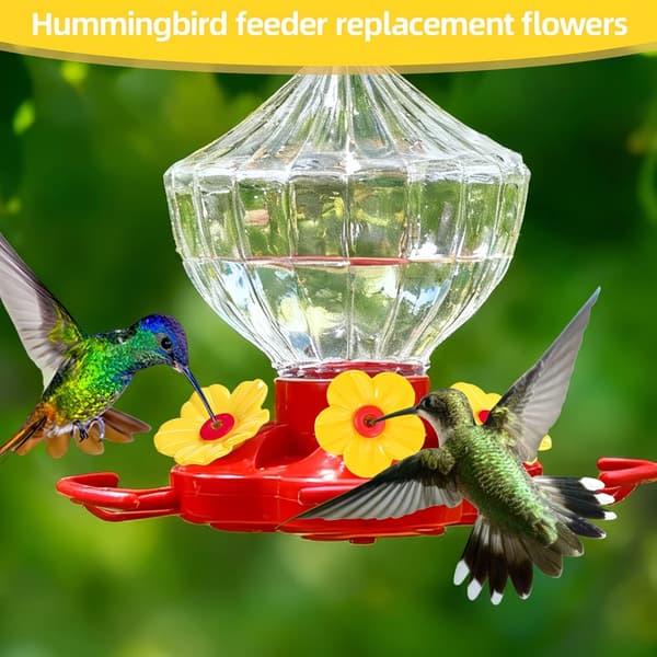 20-pak kolibrifoderudskiftningsblomsterdele – Foderporte i plast – Rensebørste – Rød og gul – Universelt udendørs hængende fodertilbehør