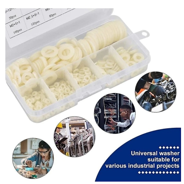 500 st Plastbrickor Nylon Plattbrickor M2/M2.5/M3/M4/M5/M6/M8/M10 Vita Tätningsbrickor för Industriella Fästelement null none