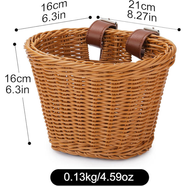 Barncykelkorg Set Flickcykelkorg Handvävda Cykelkorgar för Barn Barncykelkorgar med Reservläderremmar och Klocka Lätt Brown