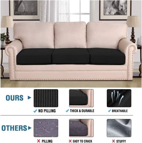 3 st soffa säteskuddeöverdrag Hög stretch individuellt säteskuddeöverdrag Soffaöverdrag Soffa kuddeöverdrag Black