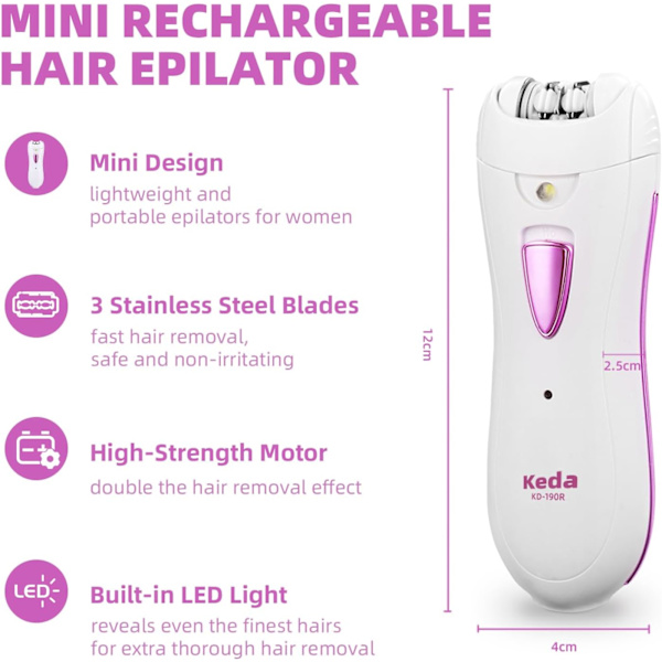 Epilator, Smooth Glide Epilator för kvinnor ansikte, Uppladdningsbar Epilator Smooth Face Trimmer Enhet med LED-ljus