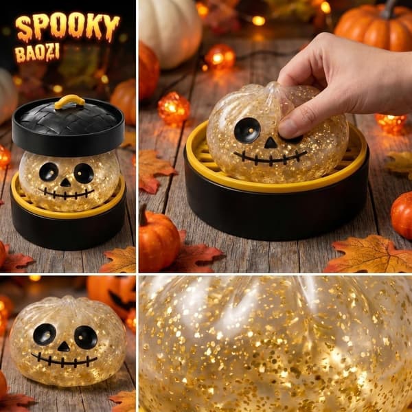 Halloween Spooky Ghost Dumpling, Dumplings Squish med Steamer Stressballer Stresslindring Fidget Sensorisk for Ferie- og Bursdagsgaver