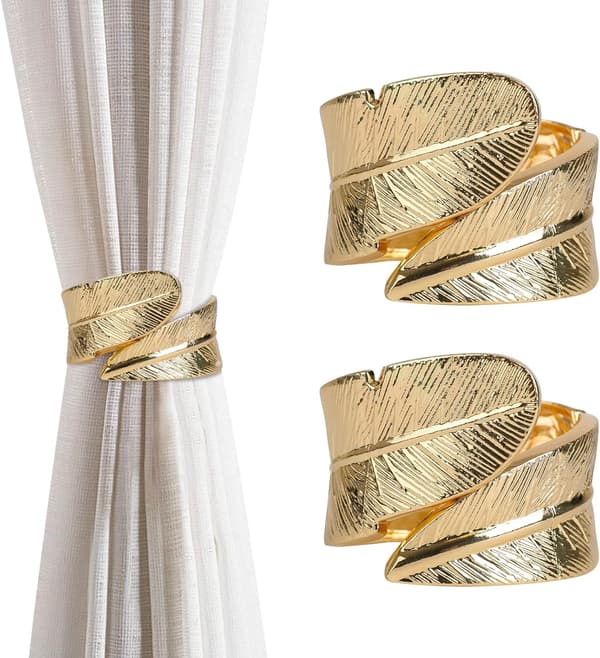 Gardinomtag i metallfjäder, guld, 2-pack