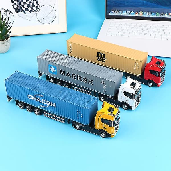 1:36 Diecast Alloy Truck Toy Container Pull Back Med Ljus Transportfordon white container