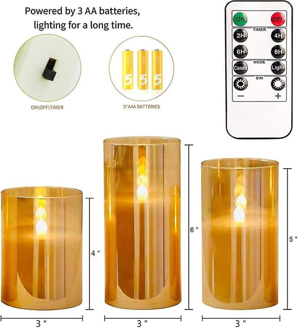 Flamlös LED-ljus, med realistiska flimrande lågor, batteridrivet ljus med timer