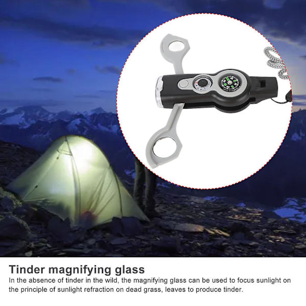 7 i 1 Nödöverlevnadsvisselpipa LED-lampa Termometer Kompass Multifunktionsvisselpipa för Vandring Klättring Gray White