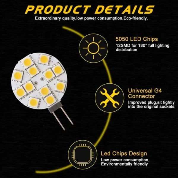 10x G4 LED-lampa Ej Dimbar Varmvit 2700K DC 12V Ersättning