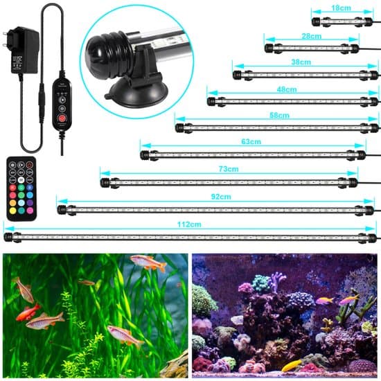 RGB akvariebelysning med kontroller - Längd 48,5 cm - 5,4 Watt - Akvarielampa - Akvarieljus - Dimbar