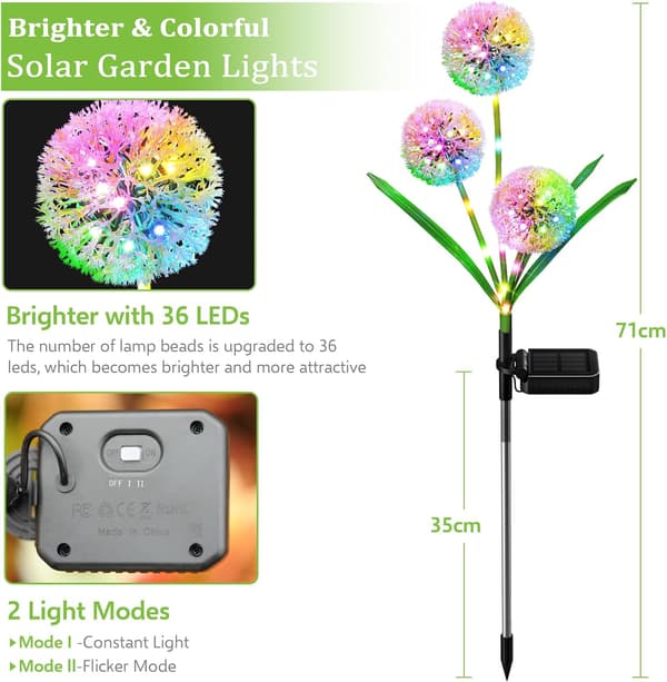 2 stk. solcellelamper utendørs hagedekor, solcelleblomsterlamper, 2 moduser LED-løvetannlys lysere vanntette dekorative hagelys