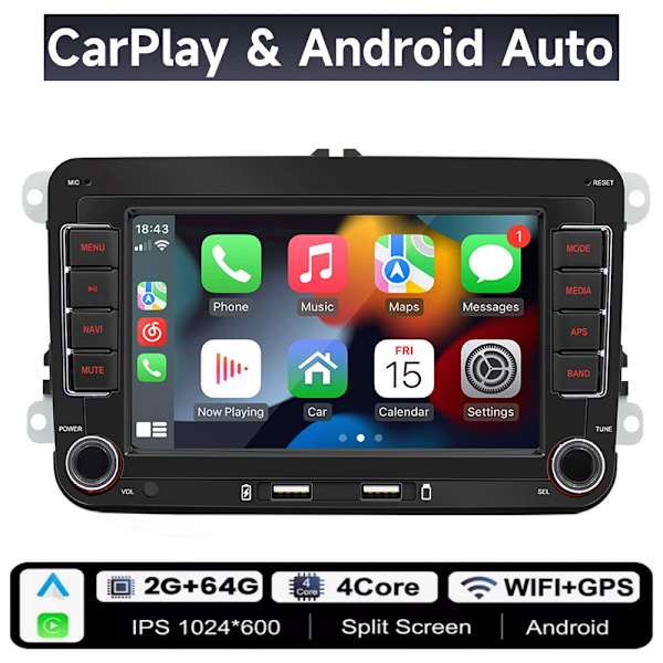 2Din Bilradio Android för Volkswagen Golf 5 6 Polo Passat B6 B7 CC Skoda Jetta Universal Multimedia Carplay Wifi GPS Navigation 2x64G