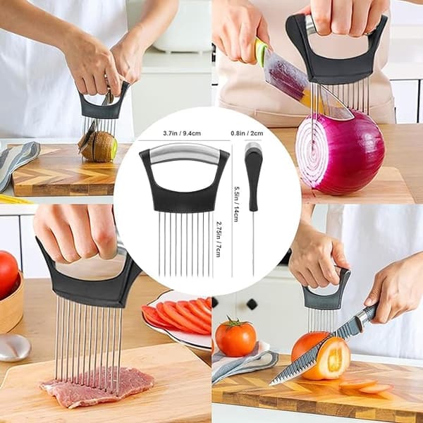 Løg Holder i Rustfrit Stål til Skæring, Løgskærer til Skæring og Opbevaring af Løg, Avocadoer, Æg og Andre Grøntsager