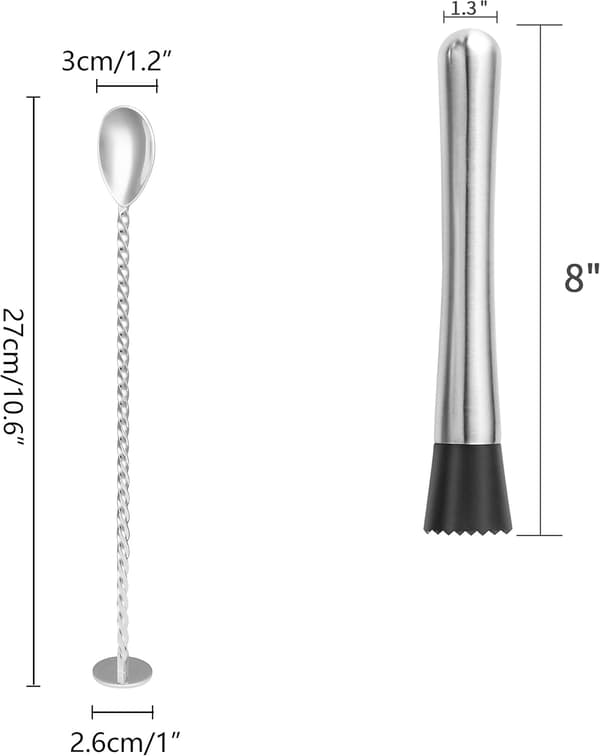 Cocktail Muddlers - Drikke Muddlers i rustfrit stål og 29,7 cm røreske, professionelt barudstyr