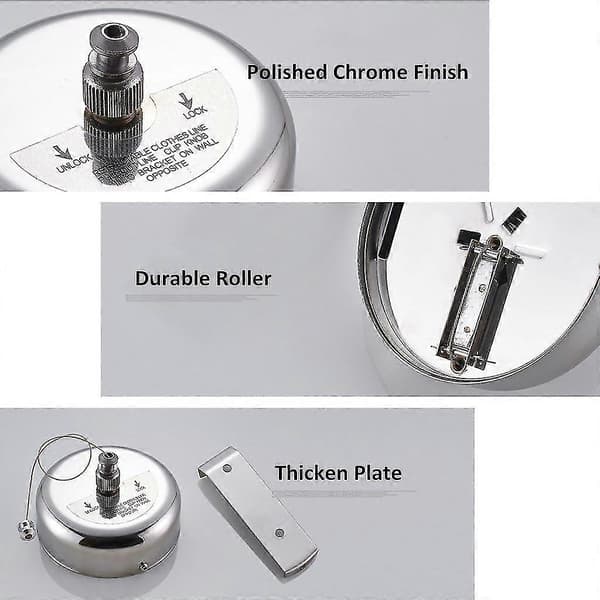 Udtrækkelig tørresnor SUS304 rustfrit stål tørrestativ med justerbart rustfrit stål reb Polished Chrome