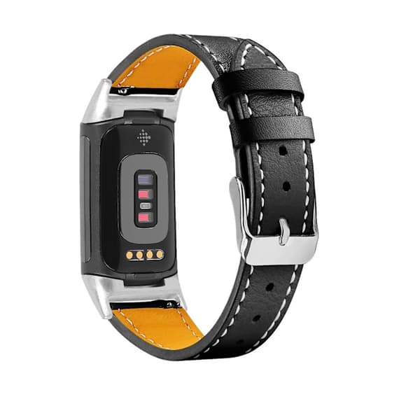 Fitbit Charge 5 äkta läderarmband - Svart