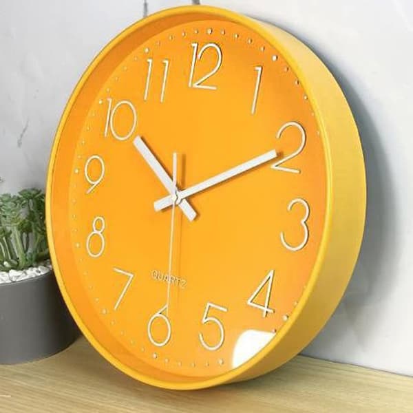 Tyst Väggklocka 30 cm Köksklocka Quartz Batteridriven Rund Modern Hängande Klocka för Kontor Klassrum Vardagsrum Sovrum (Orange)