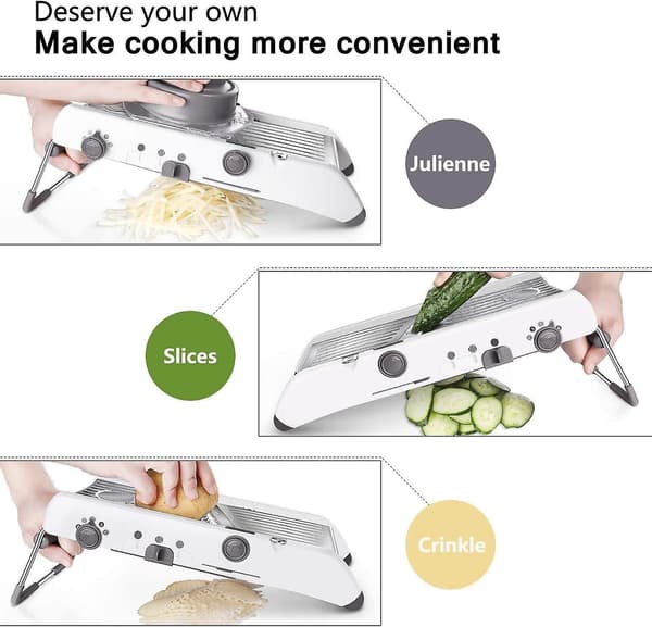 Mandolin Kutter Rustfritt Stål Grønnsaks Julienne Kutter Innebygde Justerbare Sikre Blader Rivejern