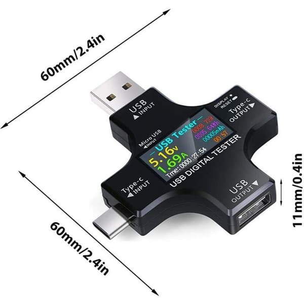 USB Tester Multimeter USB C Strøm- og Spændingsmåler 33-30V 0-51A Tester 2 i 1 Voltmeter Amperemeter Kapacitet