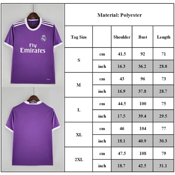 REAL MADRID 2016 - 2017 BORTS Retro Fotbollströja M M